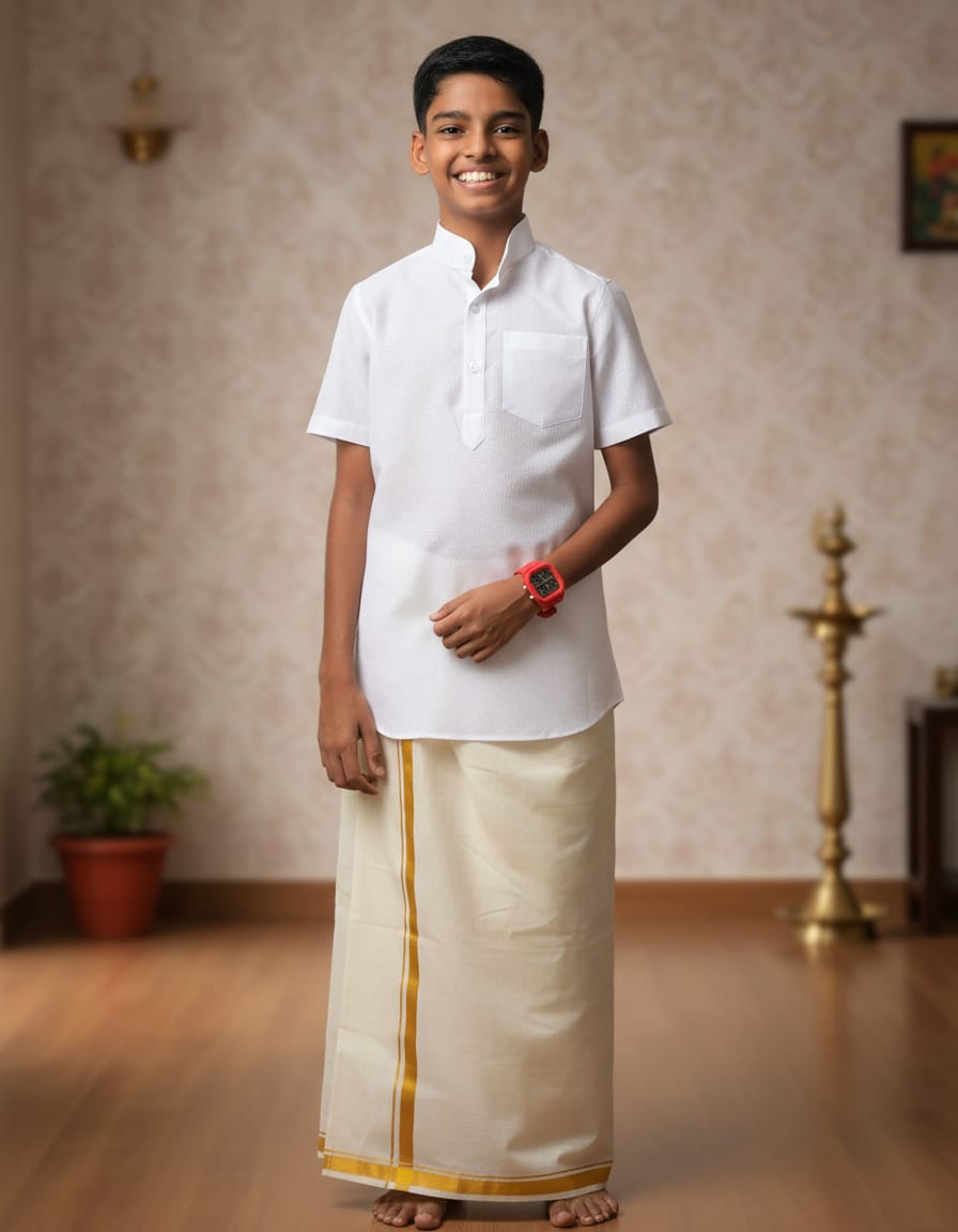 Boys Kurtha and Mundu (Dhothi) Half Sleeve